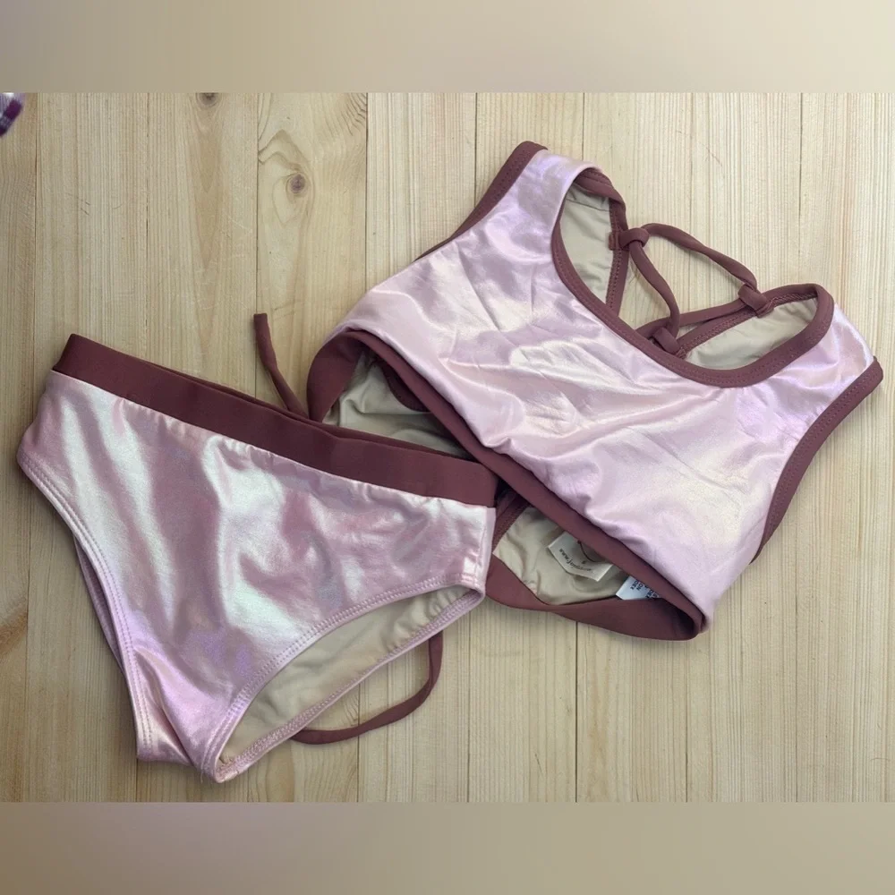 Joyfolie Mia Joy Metallic Pink Two Piece Swimsuit Girls Size 6 Bikini Set